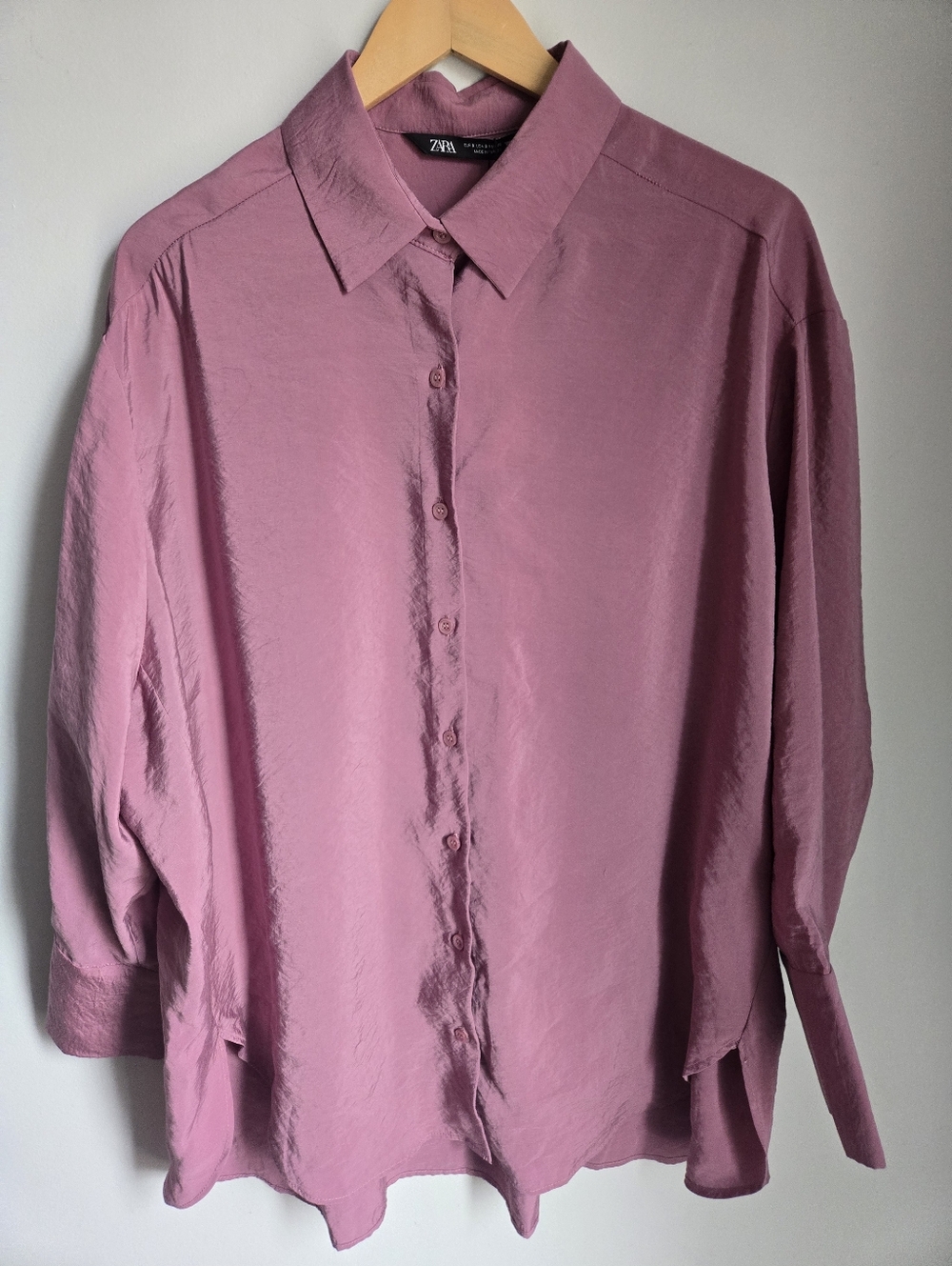 New ZARA Dusty Rose Oversized Button-Up Shirt